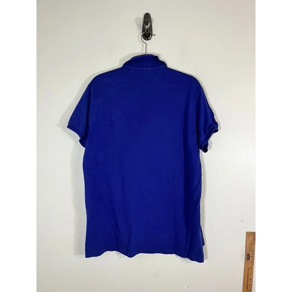 Ralph Lauren Polo Shirt Blue L Gold Horse Embroidery‎ Preppy Luxury Classic 90s